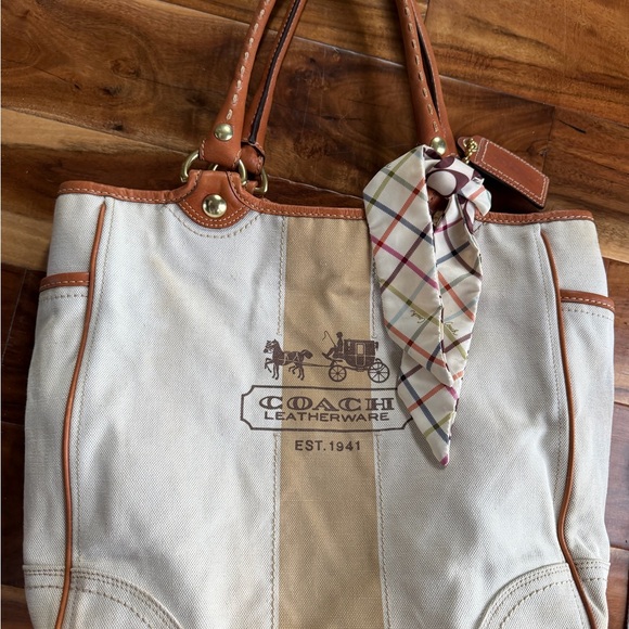 Coach Cream and Tan Leather Tote - Picture 8 of 15